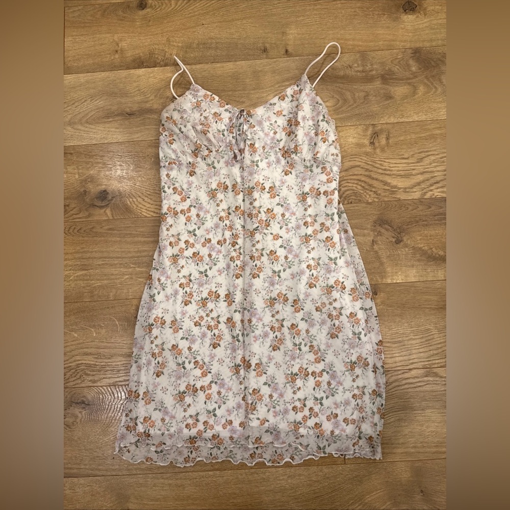 No Comment NY LA Floral Mini Dress Sleeveless Spaghetti Strap Milkmaid Sz Large